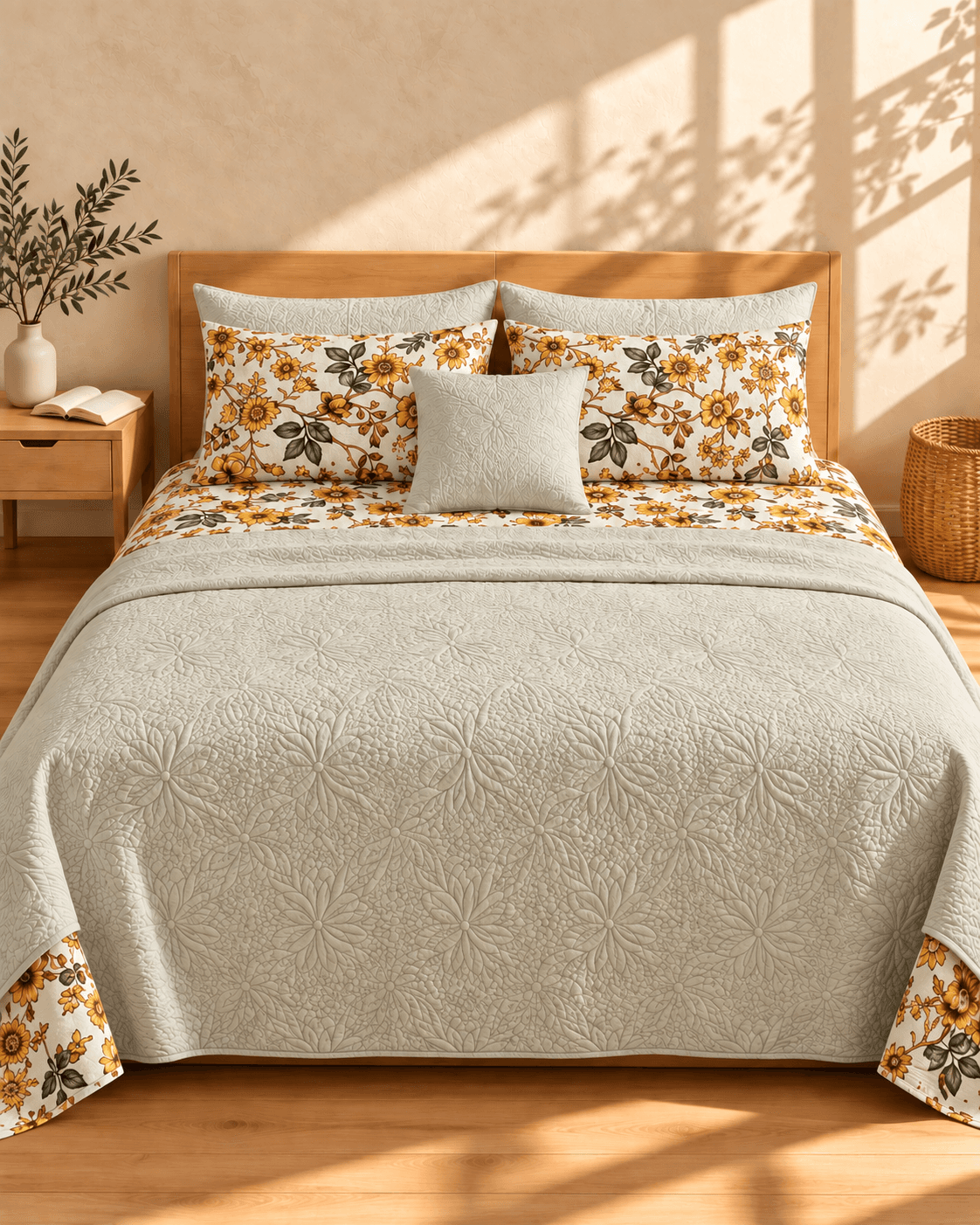 Golden Floral 7-Piece Comforter Set